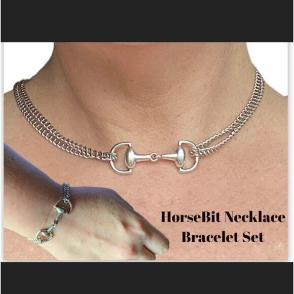 Sterling Silver HorseBit Necklace Bracelet Set Matching Snaffle Stirrup D Ring - Picture 6 of 10